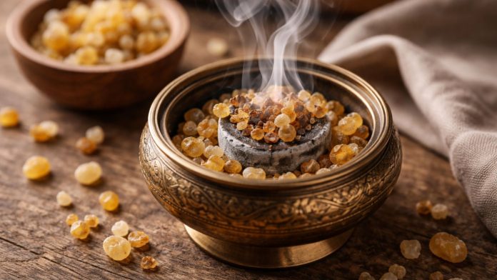 Tămâie arzând cu fum în vas tradițional