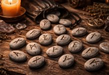 Rune nordice pe masă din lemn simbolizând destinul și previziunile pentru anul 2026