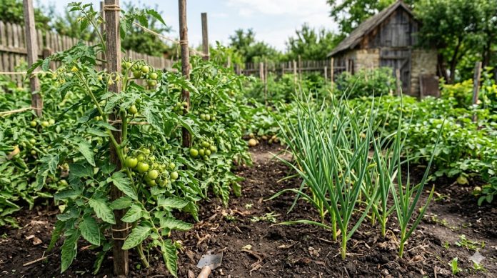 Roșii plantate lângă usturoi pentru protecție naturală