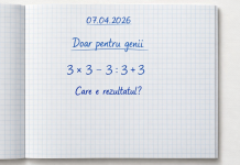 exercițiu matematic scris de mână pe caiet cu pătrățele 3x3 minus 3 împărțit la 3 plus 3 rezultat 11