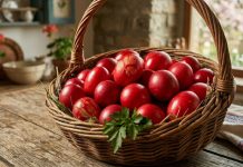 Ouă roșii de Paște vopsite în Joia Mare, simbol tradițional