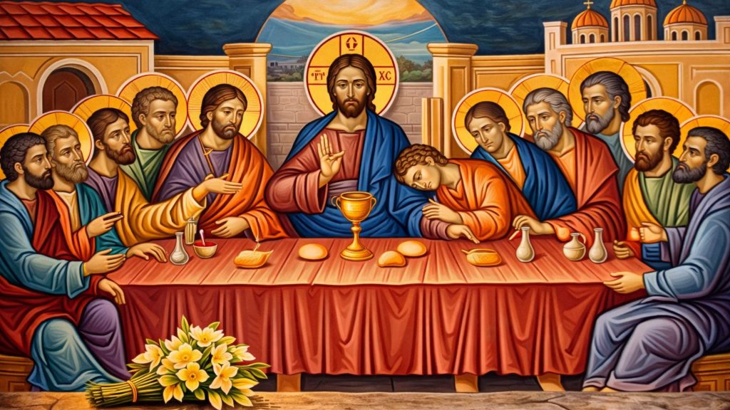 Icoană cu Cina cea de Taină și Iisus Hristos, simbol pentru Joia Mare
