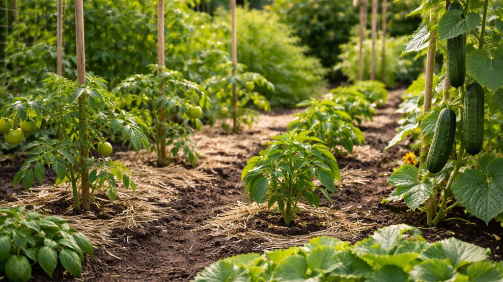 Grădină cu legume sănătoase plantate în luna mai