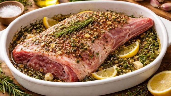 Carne de miel marinată cu usturoi și ierburi pentru Paște