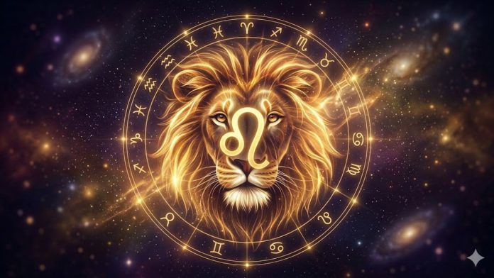 Leu mascul impunător simbol al zodiei Leu și al puterii în astrologie
