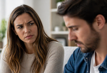 Femeie suspectand partenerul intr-o discutie despre sinceritate si secrete