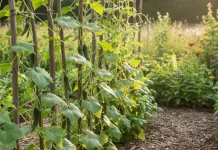 Castraveți susținuți pe araci pentru producție mai mare