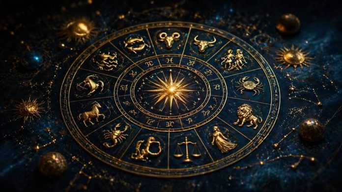 Simboluri zodiacale pe fundal inchis reprezentand zodiile considerate razbunatoare