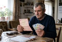 Florin Manole confirmă a doua tranșă pentru pensionari. Când intră banii și cine îi primește Pensionar ținând bani și talon de pensie