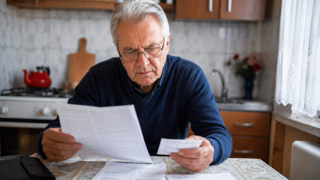Pensionar analizând documente pentru pensie