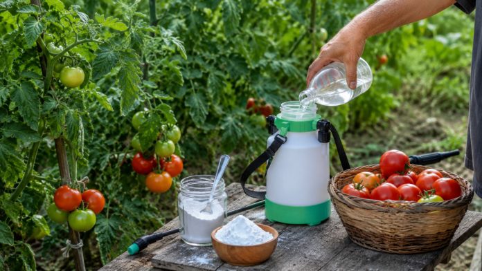 bicarbonat-rosii-gradina.jpg Soluție cu bicarbonat folosită la plantele de roșii