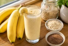 Banane și smoothie sănătos pentru dietă și alimentație echilibrată