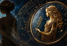 Simbol zodiacal Fecioară într-o atmosferă rece și intensă