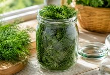 Mărar proaspăt păstrat în borcane în frigider