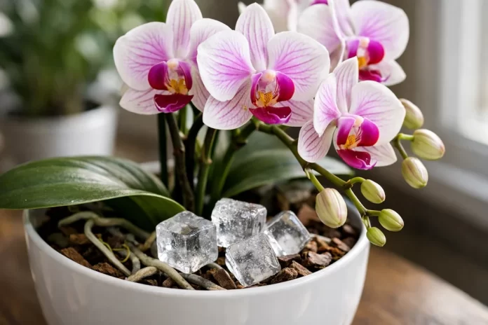 Orhidee Phalaenopsis îngrijită cu metoda cuburilor de gheață