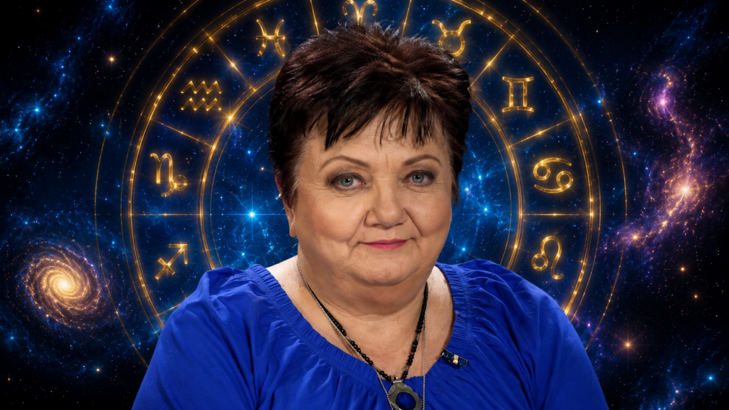 Minerva în prim-plan, fundal zodiacal luminos cu cerc astrologic și efecte cosmice.