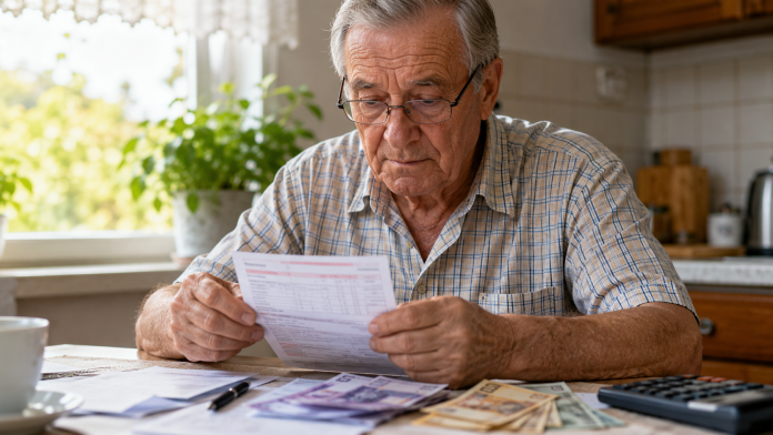 pensii-mai-mari-2027.jpg Pensionar analizând talonul de pensie și bancnote românești după anunțul privind posibile majorări din 2027.