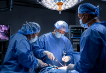 Premieră în sistemul public de sănătate. Două paciente cu cancer avansat au fost tratate printr-o procedură minim invazivă Echipă medicală în sala de operație la Spitalul Gerota în timpul unei proceduri minim invazive PIPAC.