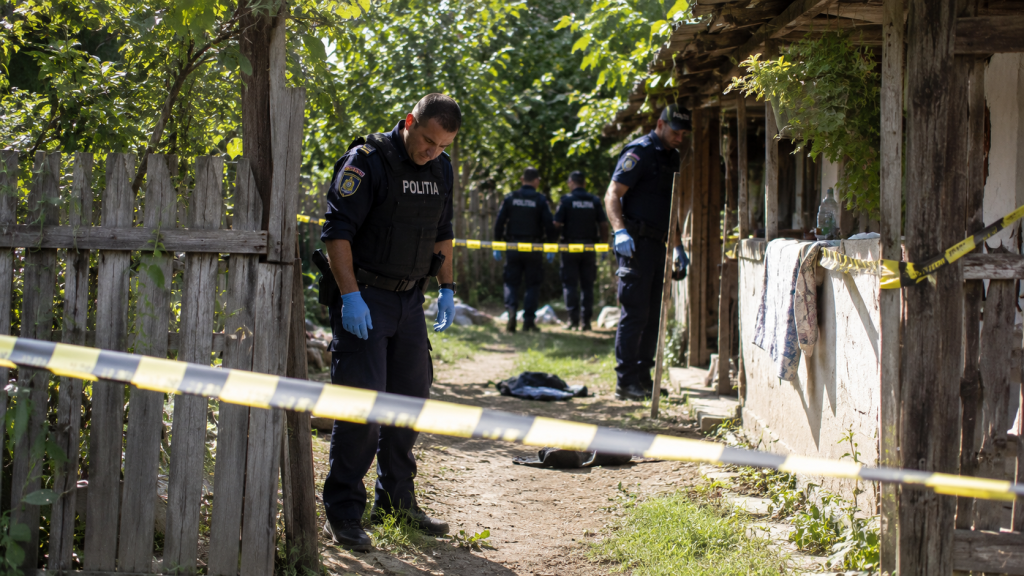 Polițiști descoperind un beci ascuns în timpul unei anchete
