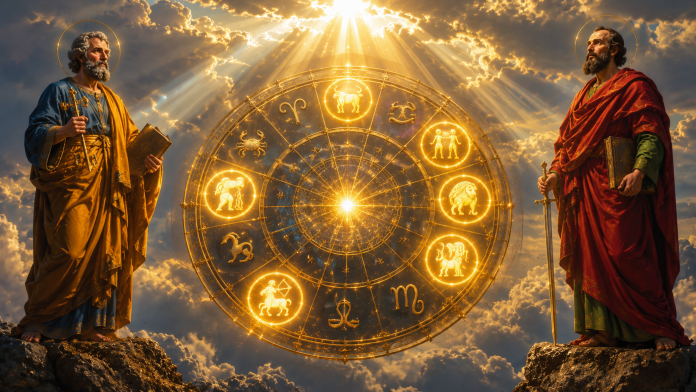 horoscop-29-iunie-2026-sfintii-petru-pavel.jpg Cerc zodiacal spectaculos cu cele 12 zodii și șase simboluri evidențiate prin lumină aurie, sugerând zodiile favorizate de astre pe 29 iunie