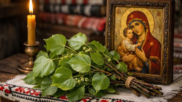 lunea-sfantului-duh-2026.jpg Ramuri de tei sfințite și icoană ortodoxă în a doua zi de Rusalii