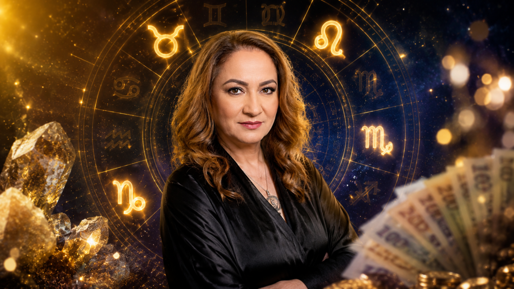 Cristina Demetrescu și simbolurile zodiacale asociate zodiilor favorizate financiar la finalul lunii iunie.