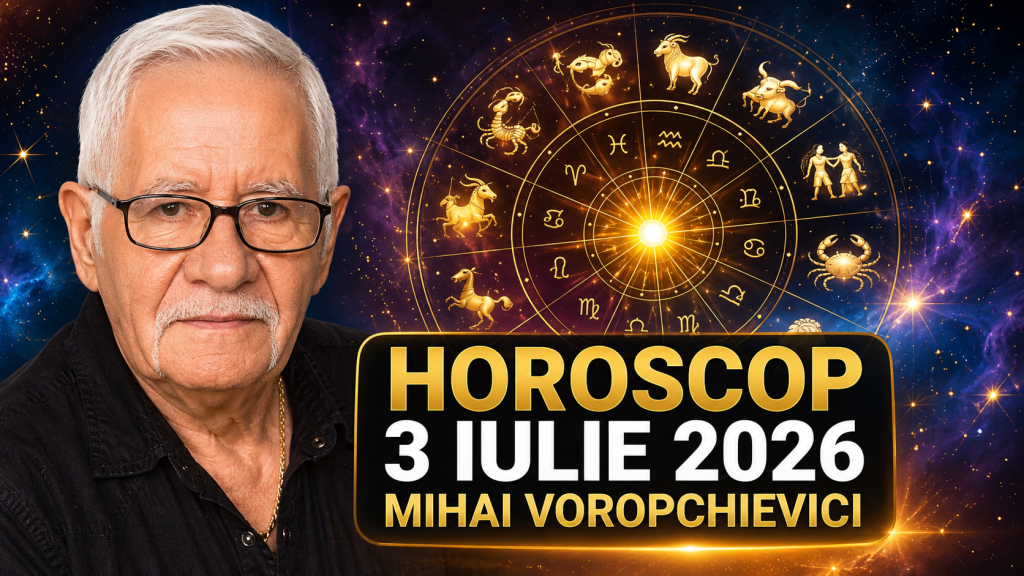 Mihai Voropchievici alături de simboluri zodiacale pentru horoscopul zilei de 3 iulie 2026