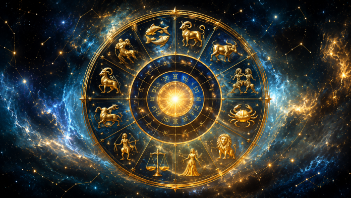 horoscop-13-iunie-2026.jpg Cerc zodiacal luminos și simbolurile zodiilor pe fundal cosmic pentru horoscopul zilei de 13 iunie 2026