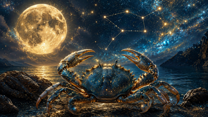 zodia-rac-binecuvantare-vara-2026.jpg Simbol zodiacal Rac sub cer înstelat, reprezentând binecuvântare, protecție și schimbare de destin în astrologie.