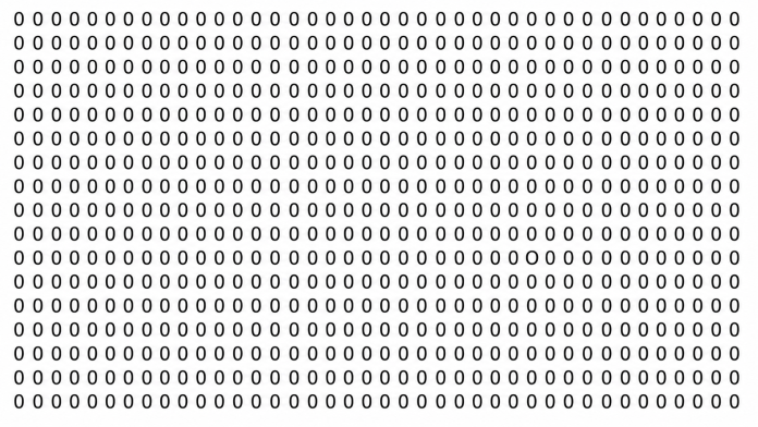 test-litera-o-zero.jpg Test vizual cu zeci de cifre 0, printre care este ascunsă o singură literă O.