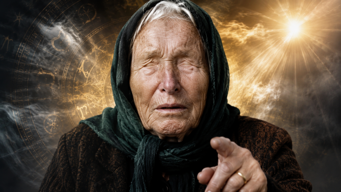 baba-vanga-2026.jpg Portret artistic al Babei Vanga, cu un fundal misterios și elemente simbolice.