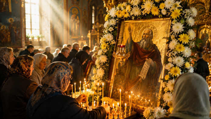 sfantul-ilie-20-iulie-2026.jpg Sfântul Proroc Ilie Tesviteanul, sărbătorit pe 20 iulie, reprezentat în fața unei biserici ortodoxe.