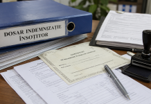 Dosar pentru indemnizația de însoțitor, certificat de handicap și documente medicale analizate pe un birou.