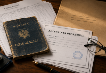 Documente privind vechimea în muncă și cartea de muncă folosite pentru dosarul de pensionare.