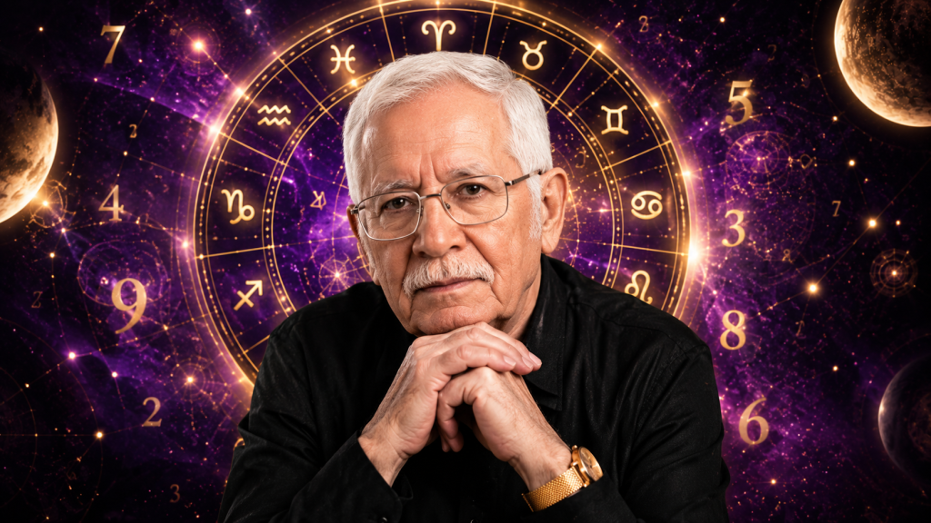 Mihai Voropchievici în prim-plan, cu cerc zodiacal și simboluri numerologice pe fundal, ilustrând previziunile pentru finalul lunii iulie.