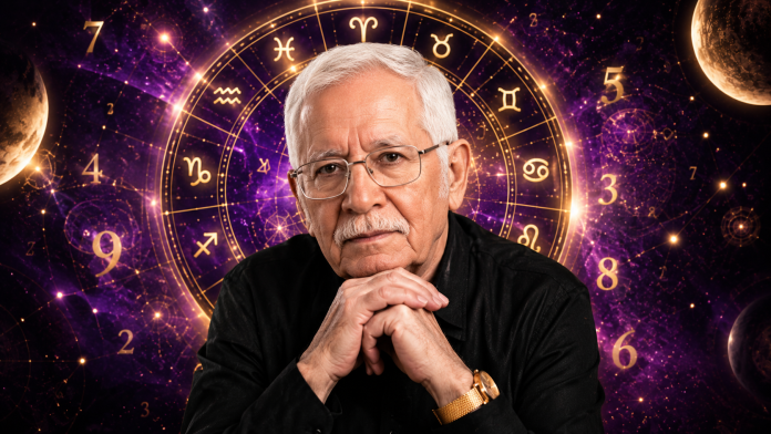 mihai-voropchievici-zodii-protejate.jpg Mihai Voropchievici în prim-plan, cu cerc zodiacal și simboluri numerologice pe fundal, ilustrând previziunile pentru finalul lunii iulie.