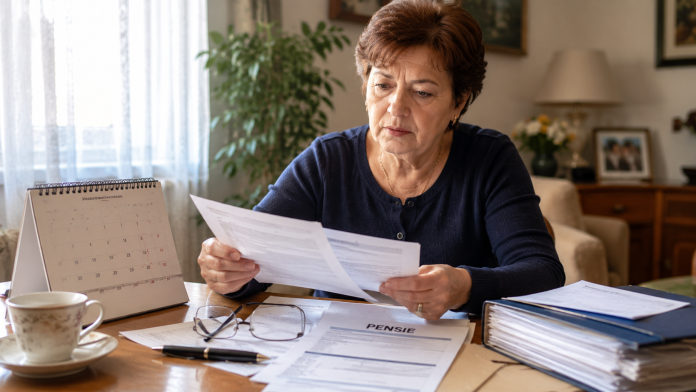 varsta-pensionare-femei-barbati-2030.jpg Femeie care verifică documentele privind vârsta de pensionare și calendarul pensiilor până în 2030.