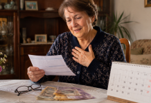 Pensionară din România verificând cuponul de pensie și banii pe care îi poate primi în decembrie 2026.