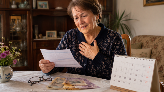 Pensionară din România verificând cuponul de pensie și banii pe care îi poate primi în decembrie 2026.