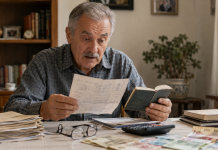 Pensionar care verifică documentele și adeverințele pentru sporurile și veniturile obținute înainte de aprilie 2001 care pot influența pensia.