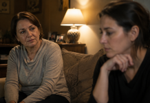 Mamă discutând cu fiica sa adultă după o perioadă de răceală în relația lor