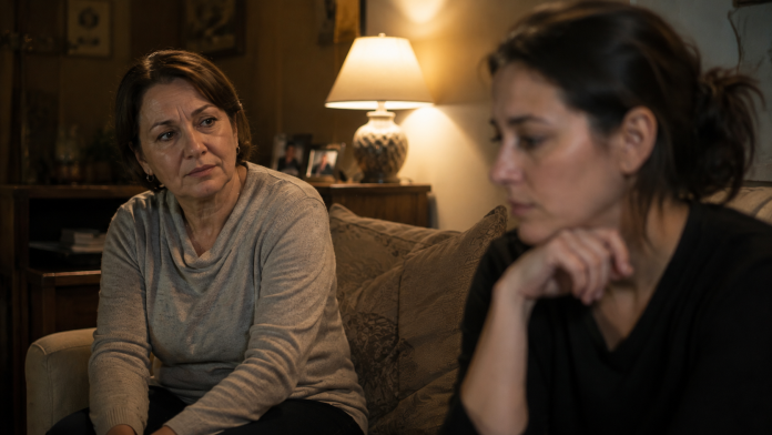 Mamă discutând cu fiica sa adultă după o perioadă de răceală în relația lor
