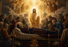 Adormirea Maicii Domnului pe 15 august, sărbătoarea care celebrează trecerea Maicii Domnului de la viața pământească la cea cerească.