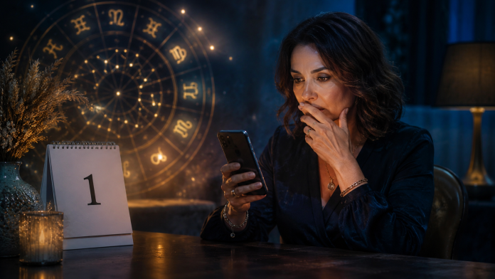 horoscop-1-septembrie-2026-trei-zodii.jpg Femeie surprinsă citind un mesaj pe telefon, înconjurată de simboluri discrete ale zodiacului.