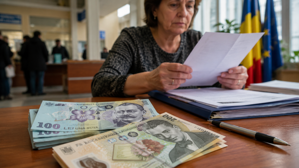 Bancnote românești și documente pentru ajutoarele financiare acordate de stat românilor în 2026.