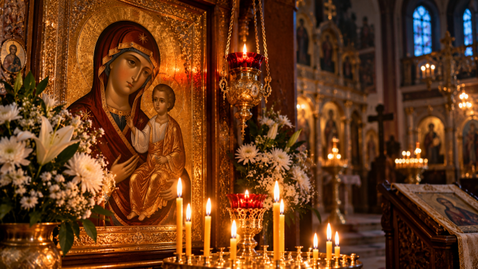 rugaciune-ajun-sfanta-maria-mica.jpg Icoana Maicii Domnului și lumânare aprinsă în ajunul Sfintei Maria Mici