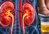 7 semne care pot anunța probleme la rinichi. Schimbările pe care multe persoane le observă abia când boala a avansat Ilustrație medicală realistă a rinichilor, alături de picioare umflate și urină spumoasă, simptome care necesită investigații.