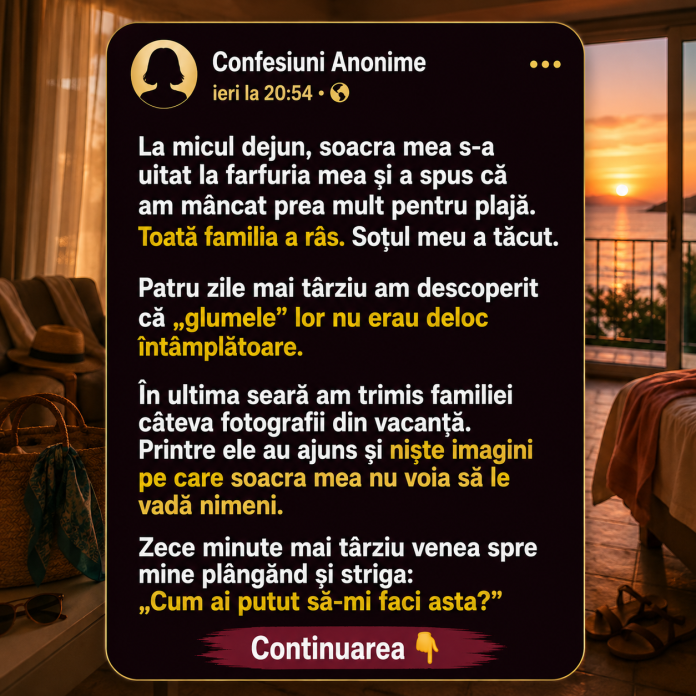 Femeie aflată în vacanță la mare după un conflict cu familia soțului