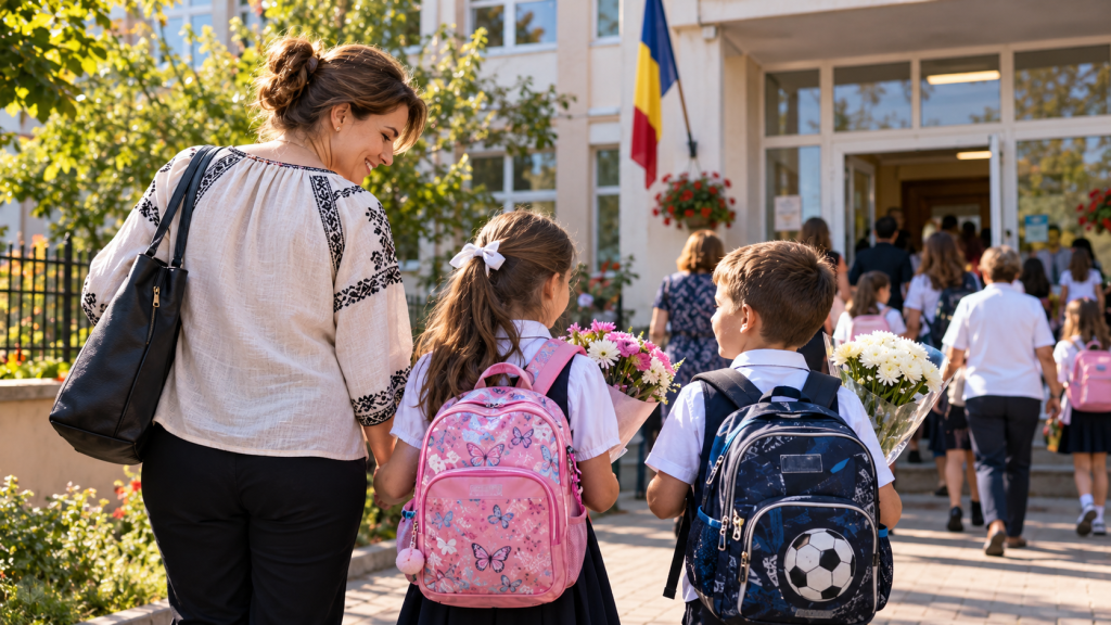 Elevi și părinți în prima zi de școală din 7 septembrie 2026