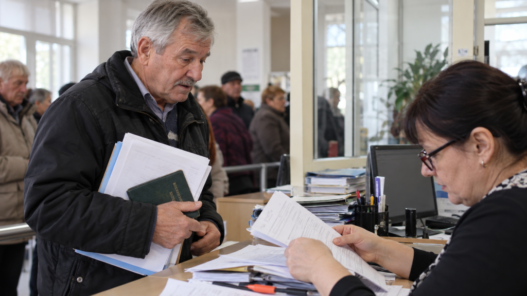 Român care verifică documentele pentru pensionarea cu cinci ani înainte de vârsta standard